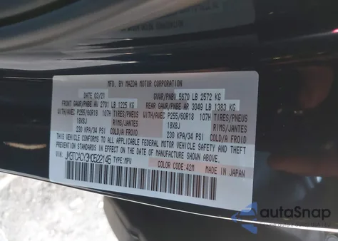 2021 Mazda Cx-9 Touring from USA, damaged, VIN JM3TCACY3M0522145